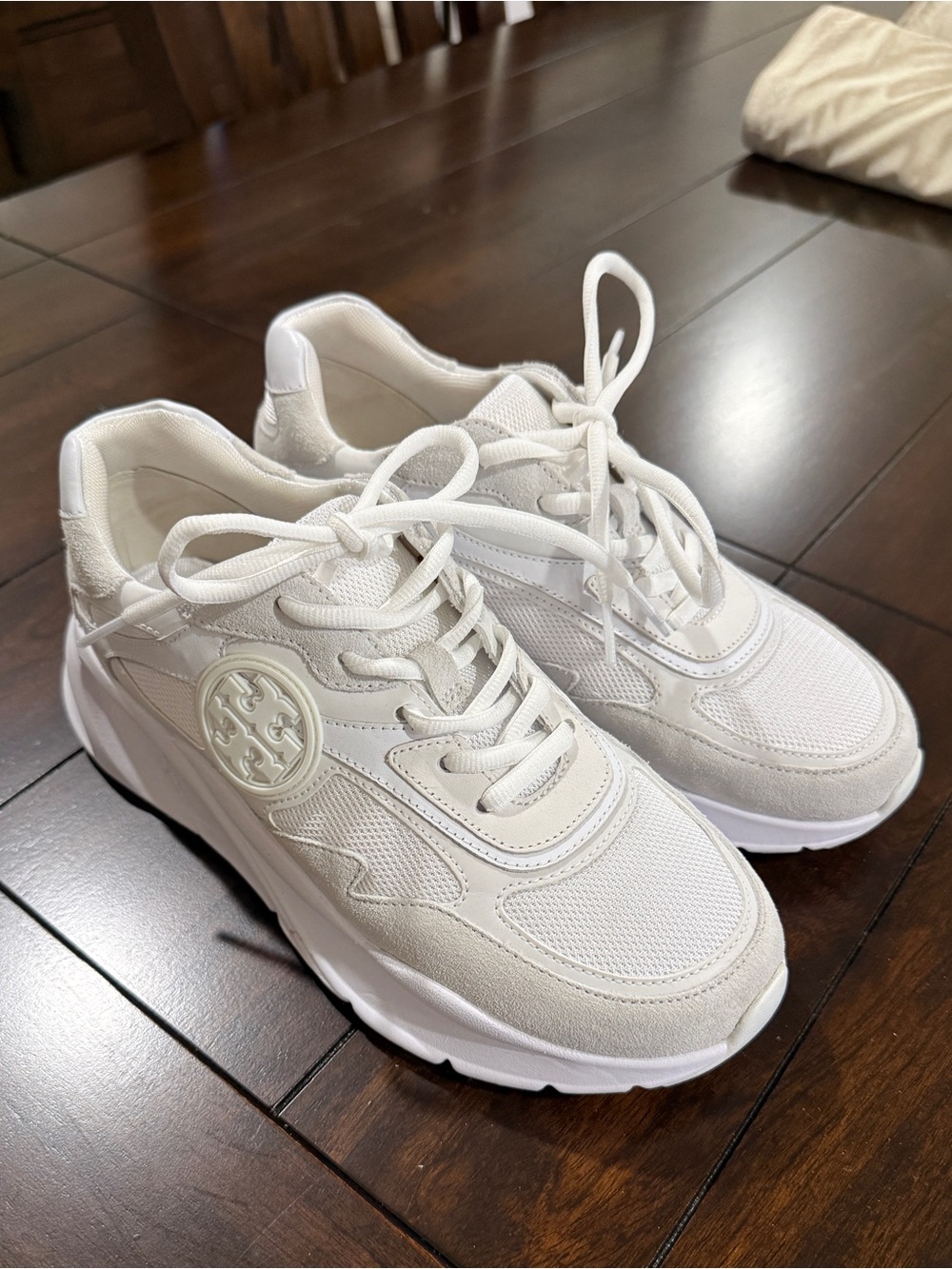 Tory Burch Sawyer Trainer Sneakers White Leather Mesh Size 7.5 - Picture 2 of 8